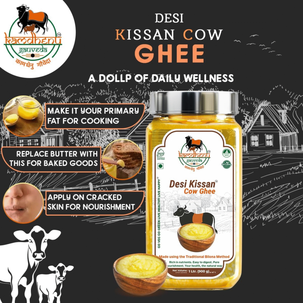 A2 Desi Kissan Cow Ghee – Pure Desi Ghee 1kg - Image 4
